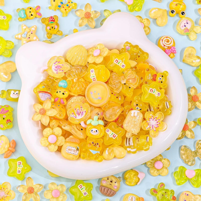Glitzest 100PCS TINKRSTUFF Yellow Slime Charms Jelly Cute Flatback Resin Charms For Slime, Random Kawaii Decoden Charm for Embellishments Phone Junk Case Charms Bulk, Hairpins Scrapbooking Crafting & DIY Decor - Image 4